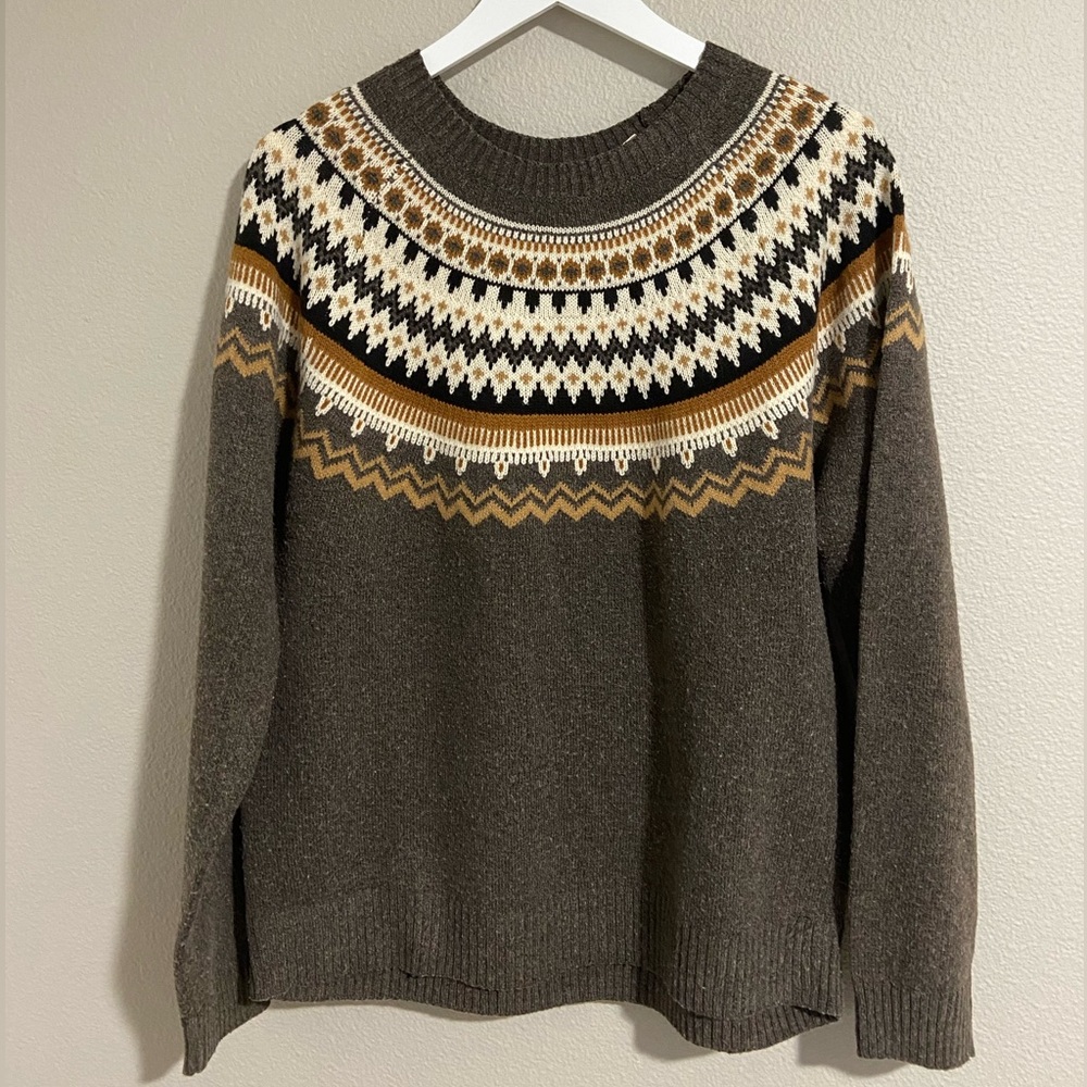 Weatherproof Vintage Shirt Adult Brown Fair Isle Knit Sweater Womens